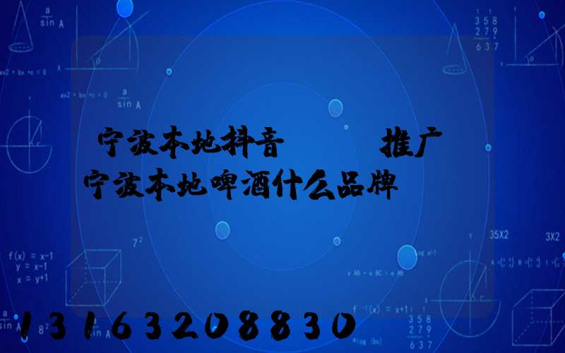 宁波本地抖音seo推广(宁波本地啤酒什么品牌)